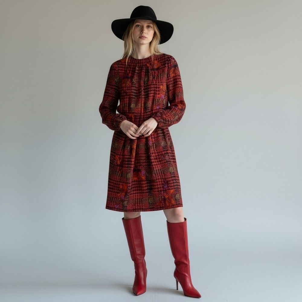 Vintage Anne Crimmins for Umi Collections Silk Houndstooth Florals Dress